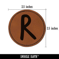 Letter R Uppercase Felt Marker Font Round Iron-On Engraved Faux Leather Patch Applique - 2.5"