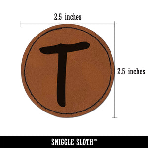 Letter T Uppercase Felt Marker Font Round Iron-On Engraved Faux Leather Patch Applique - 2.5"