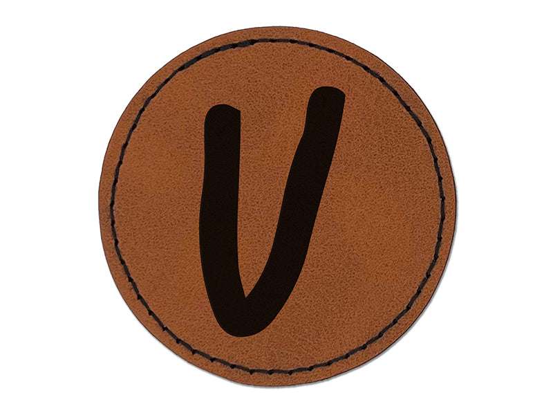 Letter U Uppercase Felt Marker Font Round Iron-On Engraved Faux Leather Patch Applique - 2.5"