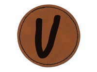 Letter U Uppercase Felt Marker Font Round Iron-On Engraved Faux Leather Patch Applique - 2.5"