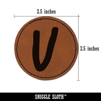 Letter U Uppercase Felt Marker Font Round Iron-On Engraved Faux Leather Patch Applique - 2.5"