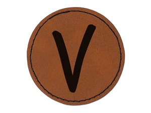 Letter V Uppercase Felt Marker Font Round Iron-On Engraved Faux Leather Patch Applique - 2.5"