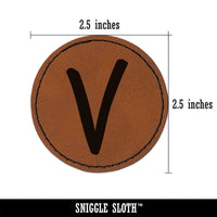 Letter V Uppercase Felt Marker Font Round Iron-On Engraved Faux Leather Patch Applique - 2.5"