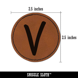 Letter V Uppercase Felt Marker Font Round Iron-On Engraved Faux Leather Patch Applique - 2.5"