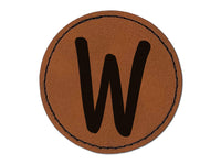 Letter W Uppercase Felt Marker Font Round Iron-On Engraved Faux Leather Patch Applique - 2.5"