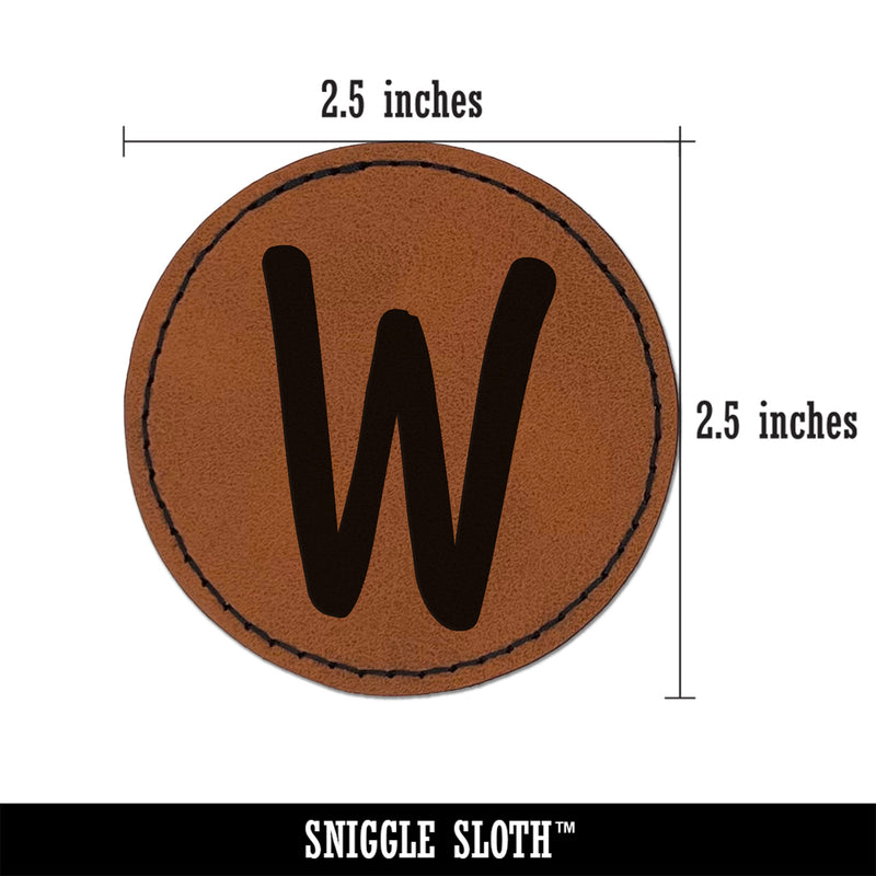 Letter W Uppercase Felt Marker Font Round Iron-On Engraved Faux Leather Patch Applique - 2.5"