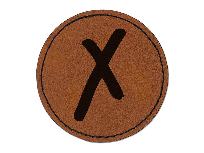 Letter X Uppercase Felt Marker Font Round Iron-On Engraved Faux Leather Patch Applique - 2.5"