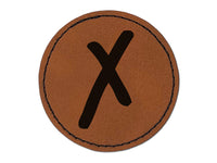 Letter X Uppercase Felt Marker Font Round Iron-On Engraved Faux Leather Patch Applique - 2.5"