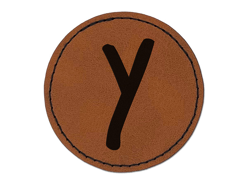 Letter Y Uppercase Felt Marker Font Round Iron-On Engraved Faux Leather Patch Applique - 2.5"