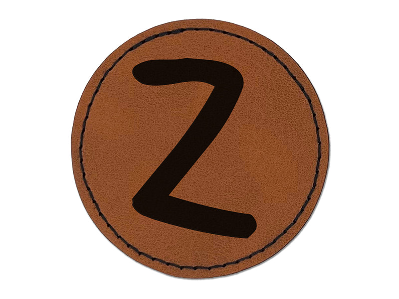 Letter Z Uppercase Felt Marker Font Round Iron-On Engraved Faux Leather Patch Applique - 2.5"