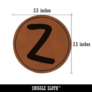 Letter Z Uppercase Felt Marker Font Round Iron-On Engraved Faux Leather Patch Applique - 2.5"