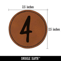 Number 4 Four Felt Marker Font Round Iron-On Engraved Faux Leather Patch Applique - 2.5"