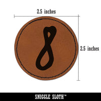 Number 8 Eight Felt Marker Font Round Iron-On Engraved Faux Leather Patch Applique - 2.5"