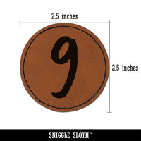 Number 9 Nine Felt Marker Font Round Iron-On Engraved Faux Leather Patch Applique - 2.5"