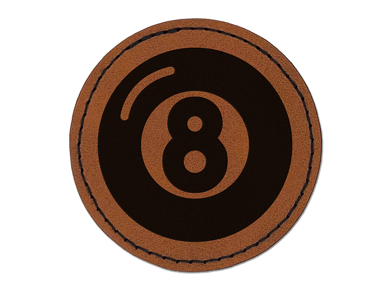 8 Eight Ball Billiards Pool Round Iron-On Engraved Faux Leather Patch Applique - 2.5"