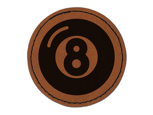 8 Eight Ball Billiards Pool Round Iron-On Engraved Faux Leather Patch Applique - 2.5"