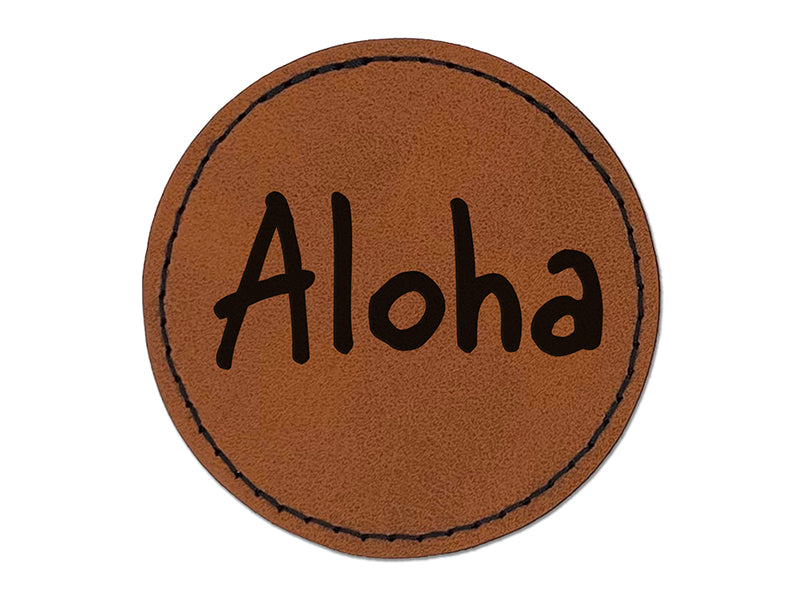 Aloha Fun Text Round Iron-On Engraved Faux Leather Patch Applique - 2.5"