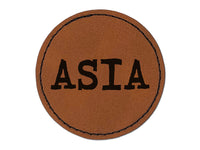 Asia Fun Text Round Iron-On Engraved Faux Leather Patch Applique - 2.5"
