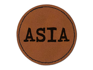Asia Fun Text Round Iron-On Engraved Faux Leather Patch Applique - 2.5"