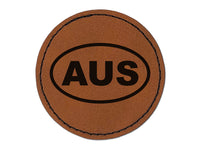 Australia AUS Round Iron-On Engraved Faux Leather Patch Applique - 2.5"