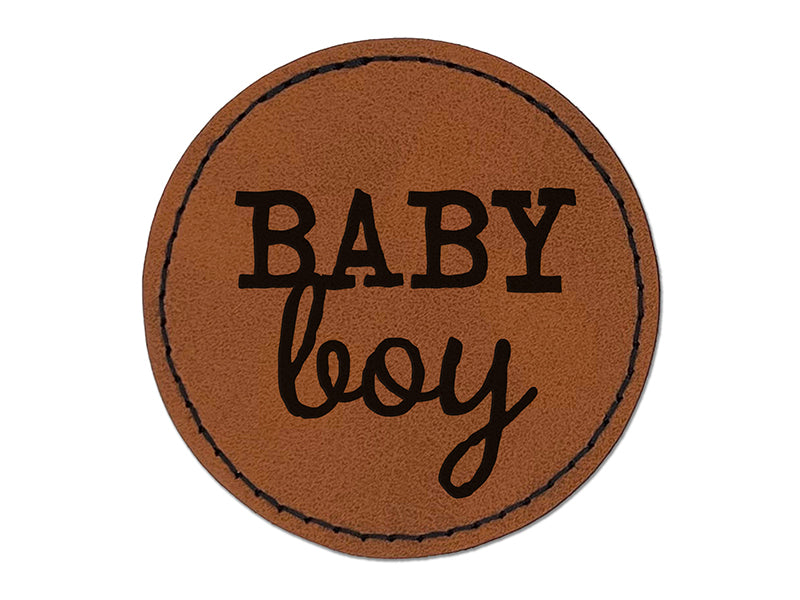 Baby Boy Fun Text Round Iron-On Engraved Faux Leather Patch Applique - 2.5"