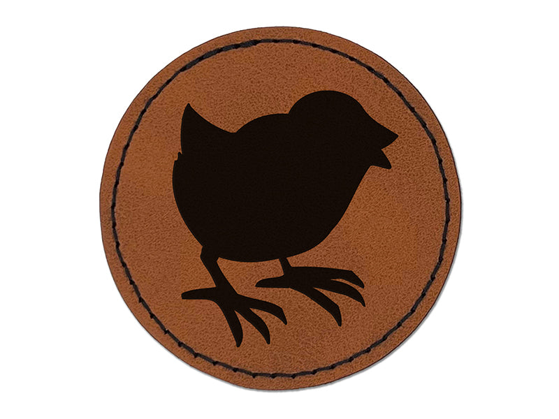 Baby Chick Chicken Standing Solid Round Iron-On Engraved Faux Leather Patch Applique - 2.5"