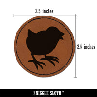 Baby Chick Chicken Standing Solid Round Iron-On Engraved Faux Leather Patch Applique - 2.5"