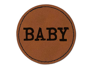 Baby Fun Text Round Iron-On Engraved Faux Leather Patch Applique - 2.5"