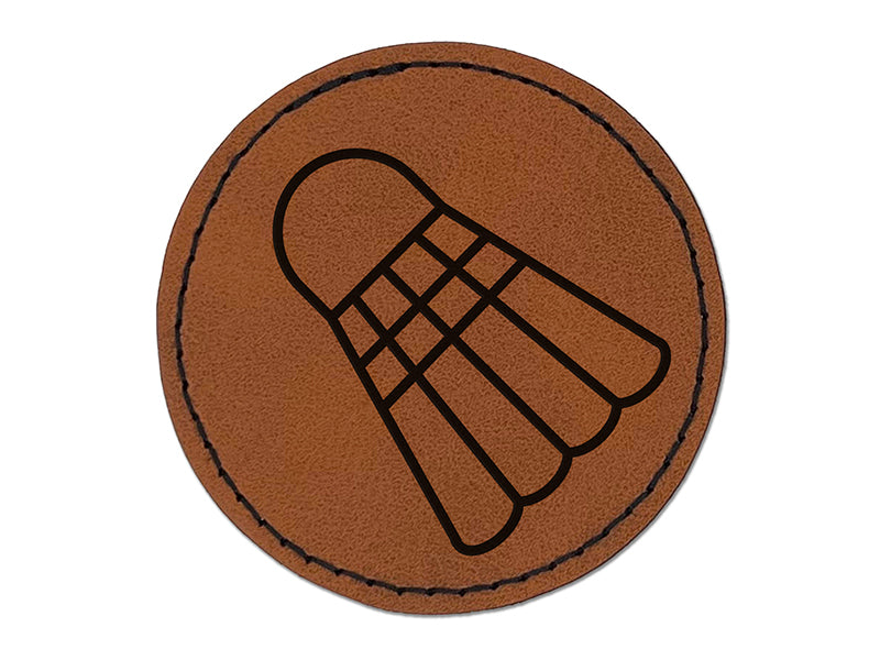 Badminton Shuttlecock Birdie Sport Round Iron-On Engraved Faux Leather Patch Applique - 2.5"