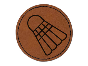 Badminton Shuttlecock Birdie Sport Round Iron-On Engraved Faux Leather Patch Applique - 2.5"