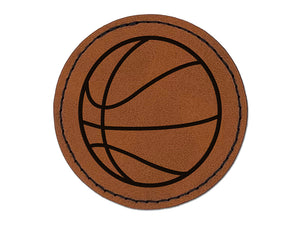 Basketball Sport Round Iron-On Engraved Faux Leather Patch Applique - 2.5"