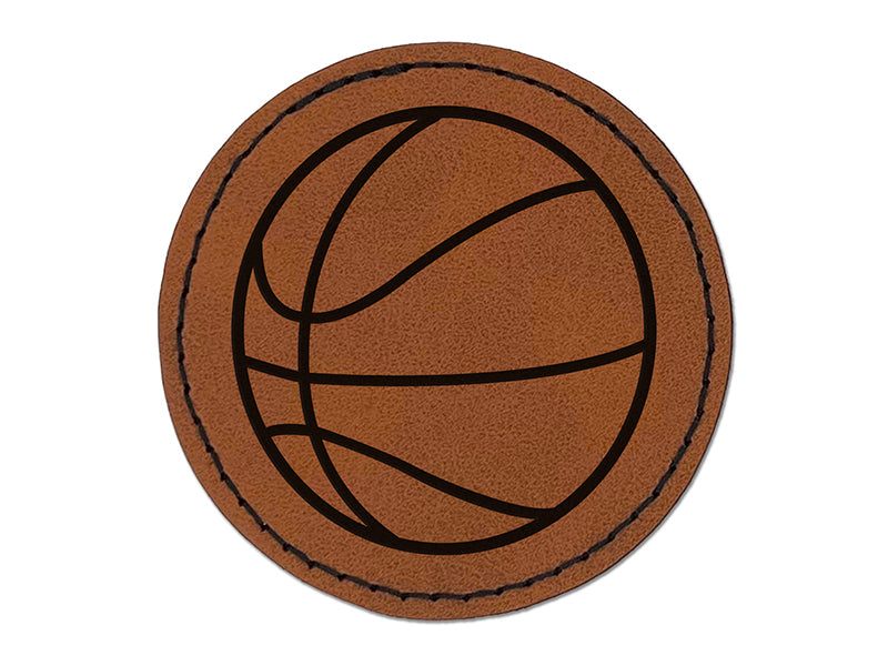 Basketball Sport Round Iron-On Engraved Faux Leather Patch Applique - 2.5"