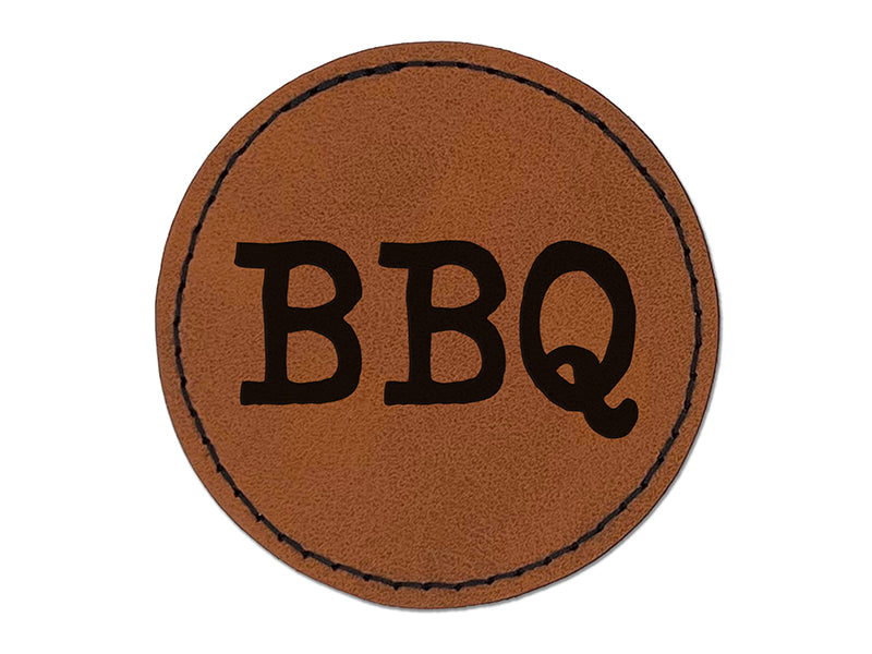 BBQ Fun Text Round Iron-On Engraved Faux Leather Patch Applique - 2.5"