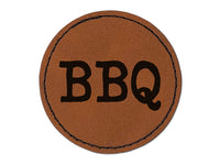 BBQ Fun Text Round Iron-On Engraved Faux Leather Patch Applique - 2.5"