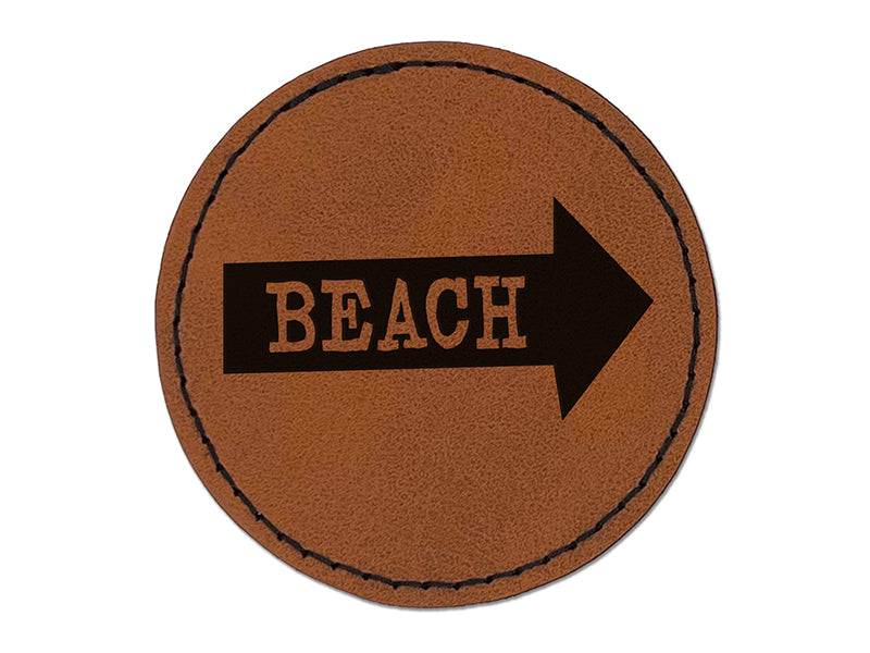 Beach Arrow Fun Text Round Iron-On Engraved Faux Leather Patch Applique - 2.5"
