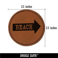 Beach Arrow Fun Text Round Iron-On Engraved Faux Leather Patch Applique - 2.5"