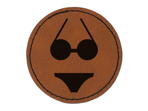 Bikini Bathing Swimming Suit Solid Round Iron-On Engraved Faux Leather Patch Applique - 2.5"