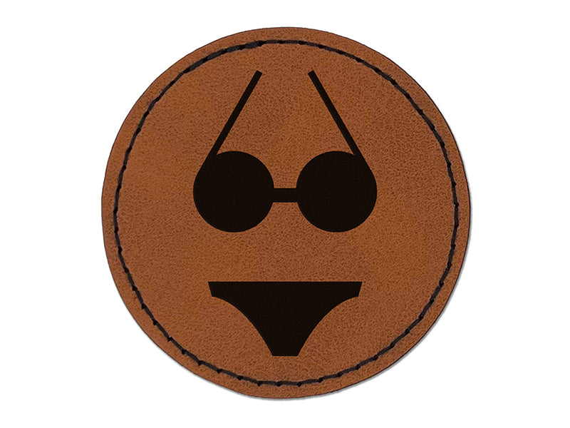 Bikini Bathing Swimming Suit Solid Round Iron-On Engraved Faux Leather Patch Applique - 2.5"