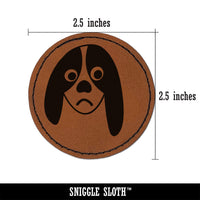 Bored Basset Hound Face Round Iron-On Engraved Faux Leather Patch Applique - 2.5"