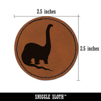 Brachiosaurus Dinosaur Solid Round Iron-On Engraved Faux Leather Patch Applique - 2.5"