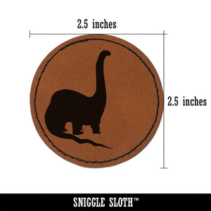 Brachiosaurus Dinosaur Solid Round Iron-On Engraved Faux Leather Patch Applique - 2.5"