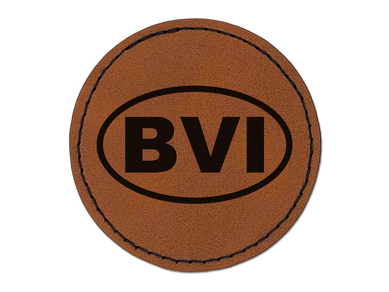 British Virgin Islands BVI Round Iron-On Engraved Faux Leather Patch Applique - 2.5"