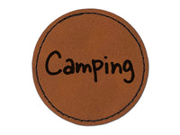 Camping Fun Text Round Iron-On Engraved Faux Leather Patch Applique - 2.5"