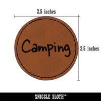 Camping Fun Text Round Iron-On Engraved Faux Leather Patch Applique - 2.5"