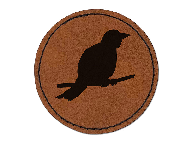 Canary Bird on Branch Solid Round Iron-On Engraved Faux Leather Patch Applique - 2.5"