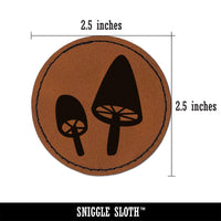 Charming Toadstool Mushroom Pair Round Iron-On Engraved Faux Leather Patch Applique - 2.5"