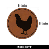 Chicken Standing Solid Round Iron-On Engraved Faux Leather Patch Applique - 2.5"