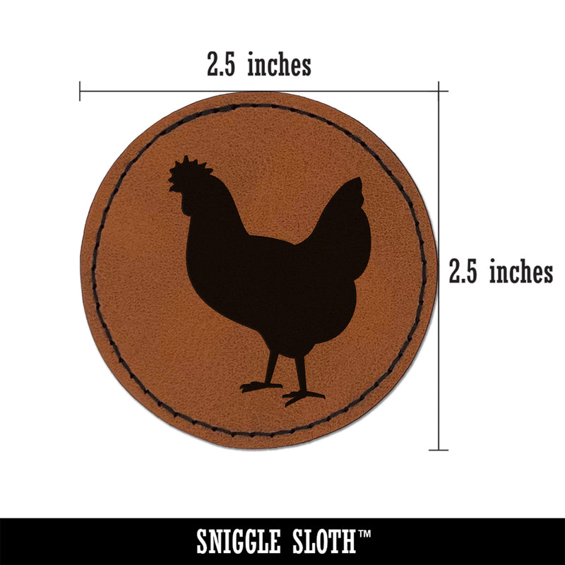 Chicken Standing Solid Round Iron-On Engraved Faux Leather Patch Applique - 2.5"