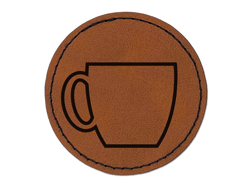 Coffee Mug Cup Outline Round Iron-On Engraved Faux Leather Patch Applique - 2.5"
