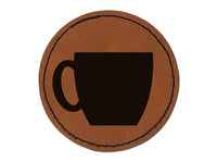 Coffee Mug Cup Solid Round Iron-On Engraved Faux Leather Patch Applique - 2.5"